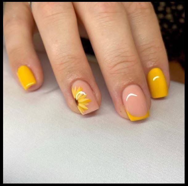 Ideias de unhas amarelas para unhas curtas.