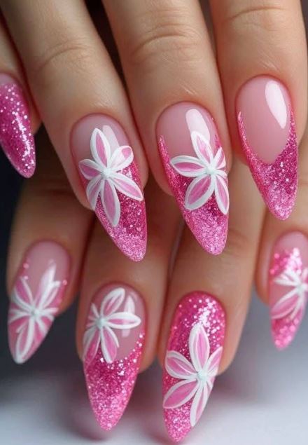 Unhas cor de rosa para noivas e debutantes.