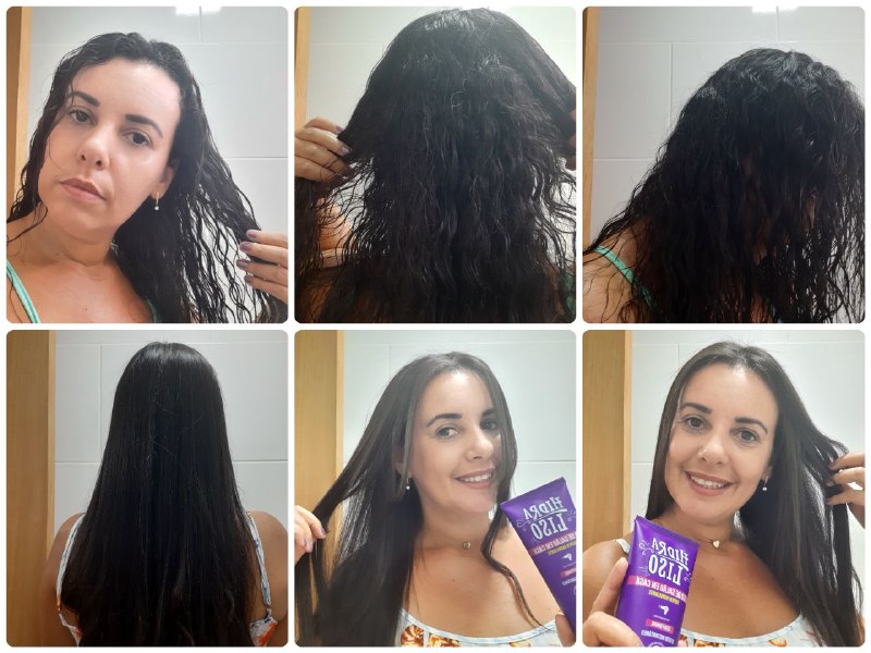 Foto comparativa de cabelo com frizz antes e depois do Hidraliso