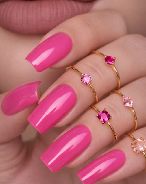 Unhas cor de rosa modernas e estilosas.