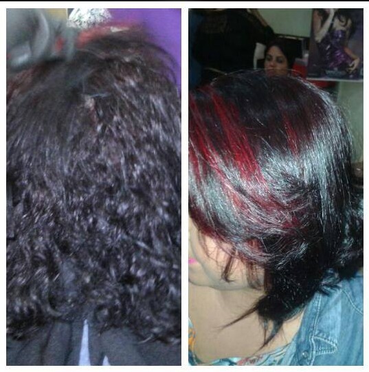 Transformação com Hidraliso em cabelo com luzes antes e depois