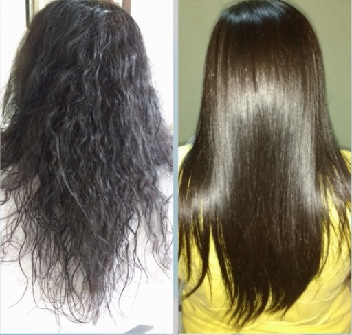 Antes e depois do cabelo usando Hidraliso com efeito natural