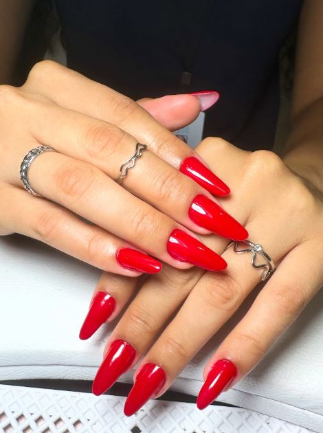 Inspiração de unhas vermelhas sofisticadas.