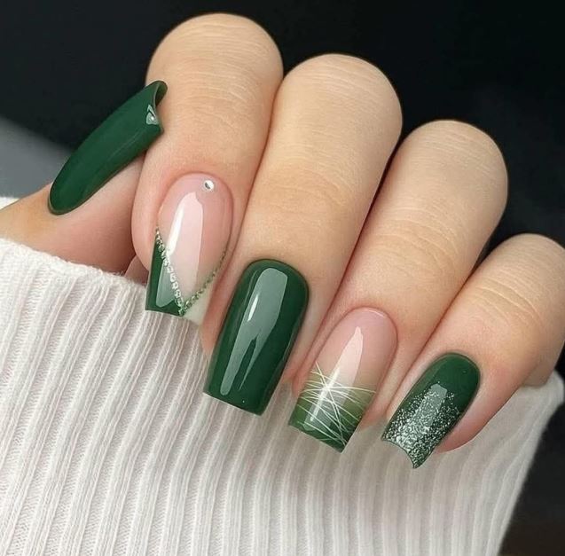Unhas verdes decoradas para festas com estilo elegante