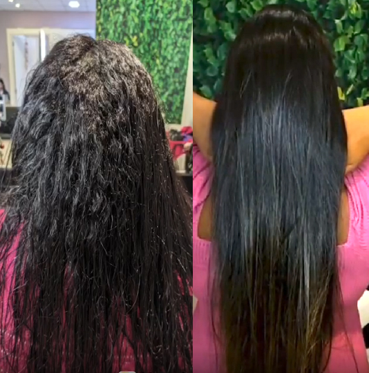 Comparação antes e depois do cabelo usando Hidraliso sem formol