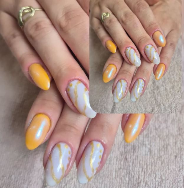 Unhas amarelas neon com design ousado.