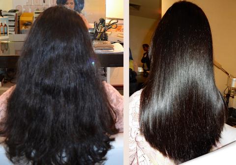 Hidraliso antes e depois com fios hidratados e sem volume