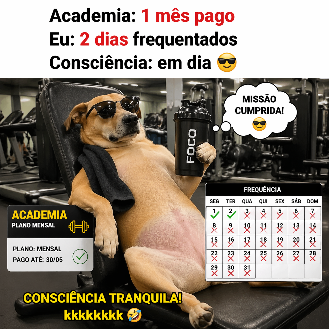 1. Academia: 1 mês pago: