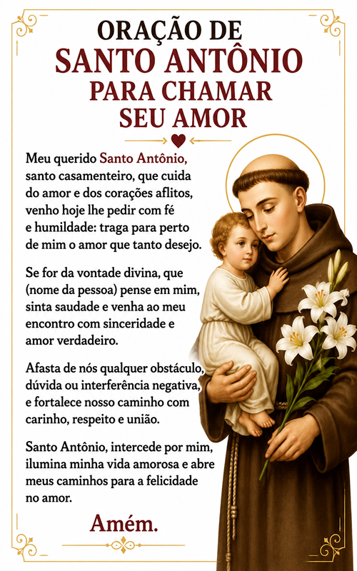 Oração de Santo Antônio Para Chamar Seu Amor.