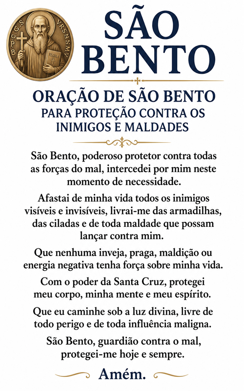 Oração de São Bento para proteção contra os inimigos e maldades.