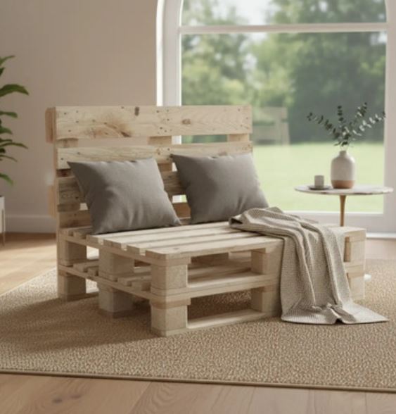 Sofá de pallet para jardim com estilo natural.