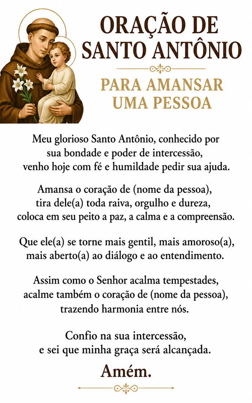 Oração de Santo Antônio Para Amansar Uma Pessoa.
