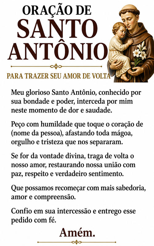 Oração de Santo Antônio Para Trazer Seu Amor de Volta.