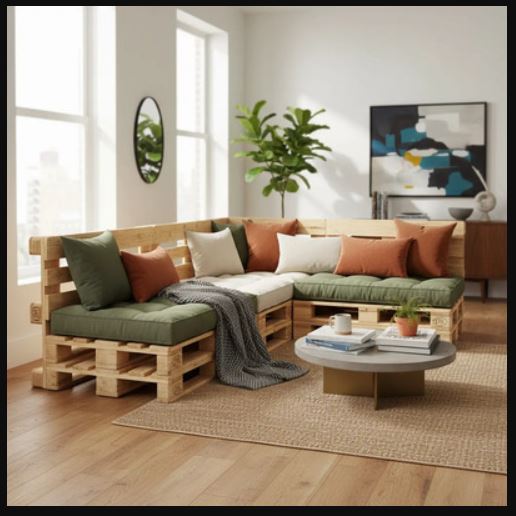 Sofá de pallet com design criativo e personalizado.