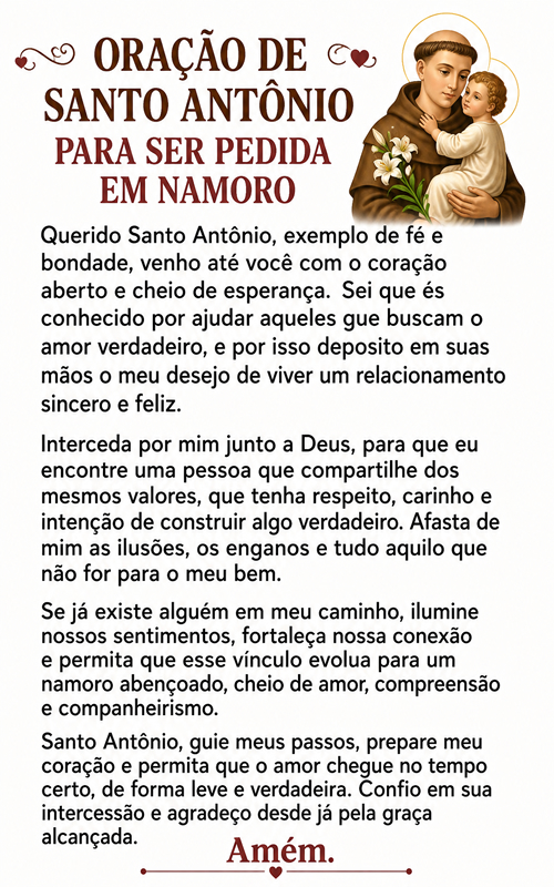 Oração de Santo Antônio Para Ser Pedida em Namoro.
