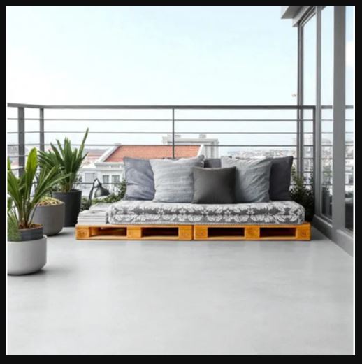 Inspiração de sofá de pallet em L para sala de estar.