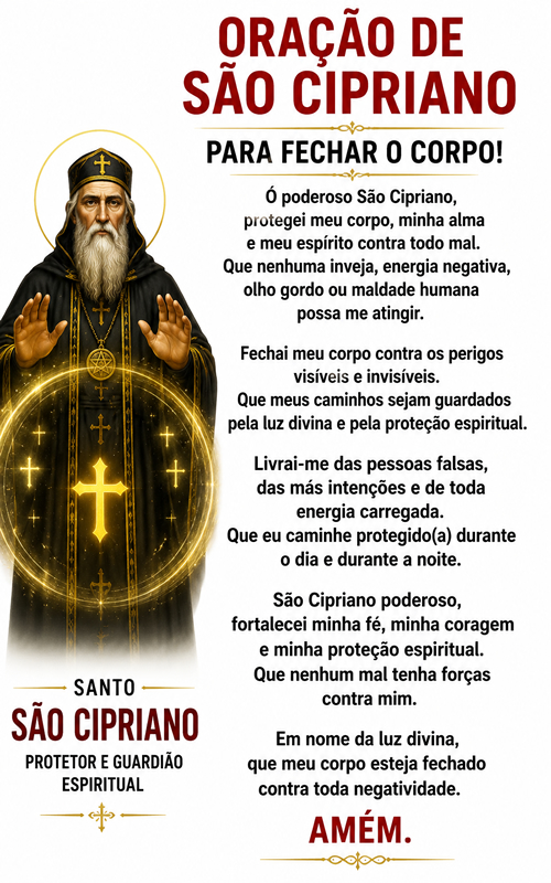 Oração de São Cipriano para Fechar o Corpo! Oração de São Cipriano para Fechar o Corpo!