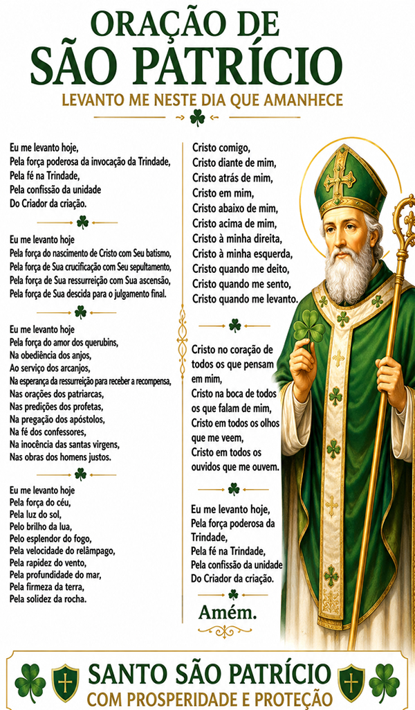 Oração De São Patrício Levanto Me Neste Dia Que Amanhece Completa. Oração De São Patrício Levanto Me Neste Dia Que Amanhece Completa.